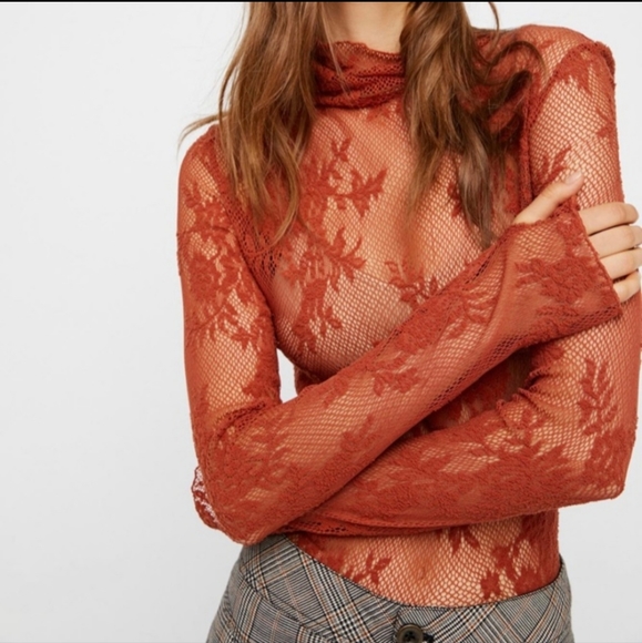 Free People Tops - Free People Sweet Secrets Rust Lace Top